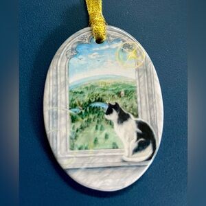 RARE  Tuxedo Cat Castle Window Ceramic Ornament from Mystical Cats “The World”